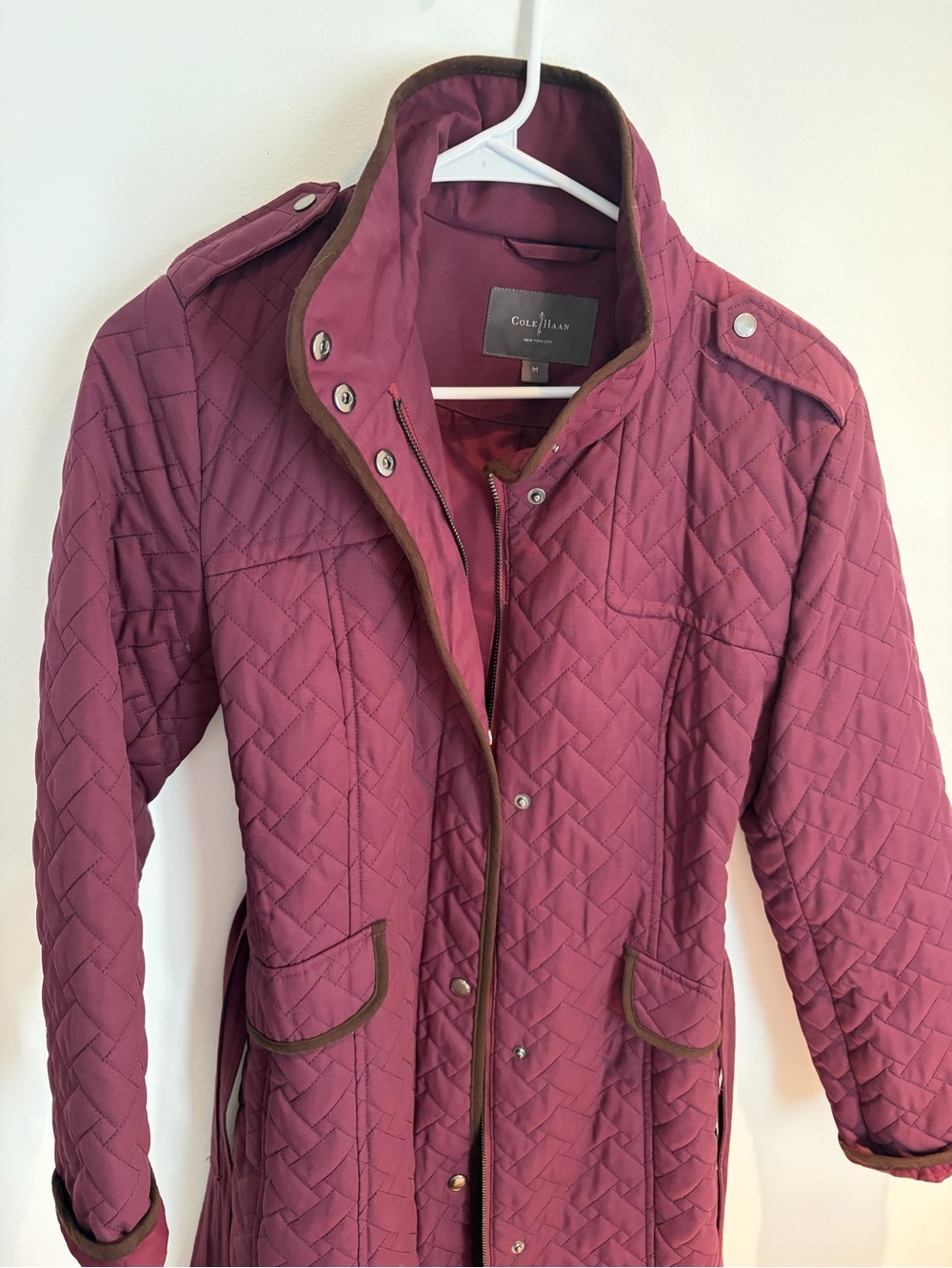 Cole Haan Quilted Wine Utility Jacket with Contrast Trim